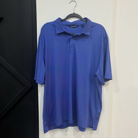 Cutter & Buck Forge Pencil Striped Blue Stretch Polo Shirt Performance XL - Picture 1 of 5